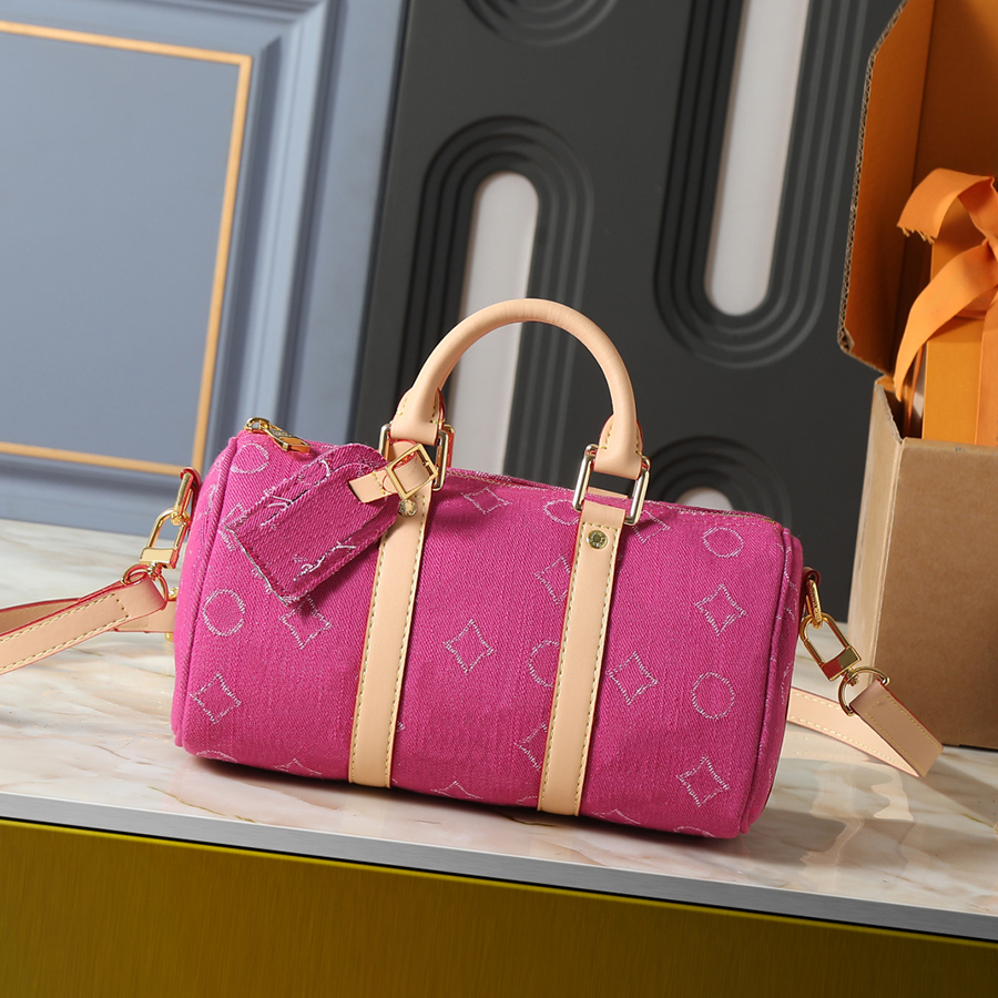 Keapall 25cm Sacs Duffel Designer Sac à main Classica Toile Cuir Grande capacité Valise Femmes Hommes Sac à bandoulière Fermeture à glissière de