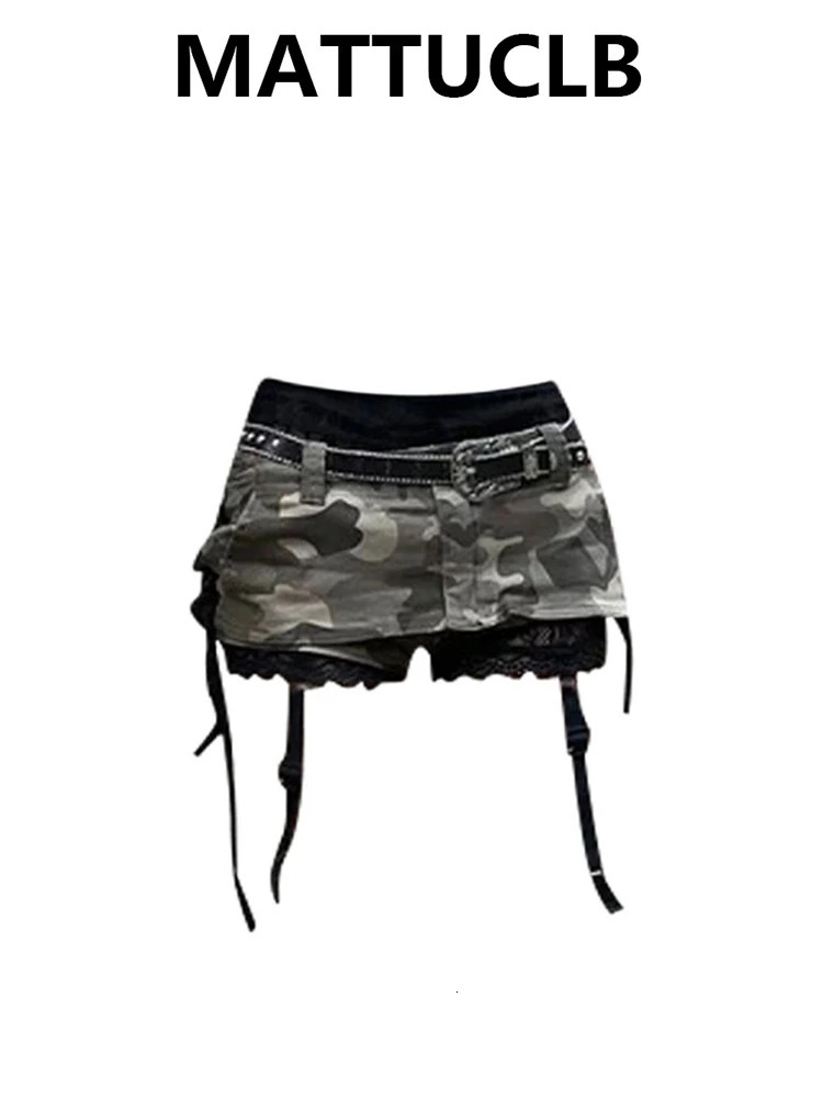 Summer Women Gyaru Coquette Camouflage Culottes Harajuku Shoujo 2000s Aesthetic Low Rise Mini Denim Skirt Korean Y2k Japanese 260612