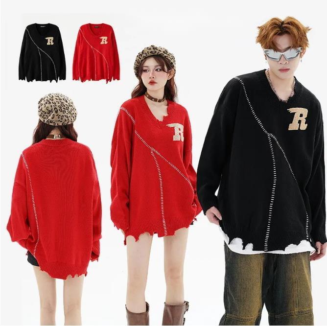 RAF SIMONS 3D Cropping Sweater Designer Purple Portrait Letter Print Sweater Men Grande Fete De Nuit Women Oversized Crewneck Knit Sweater High Stre