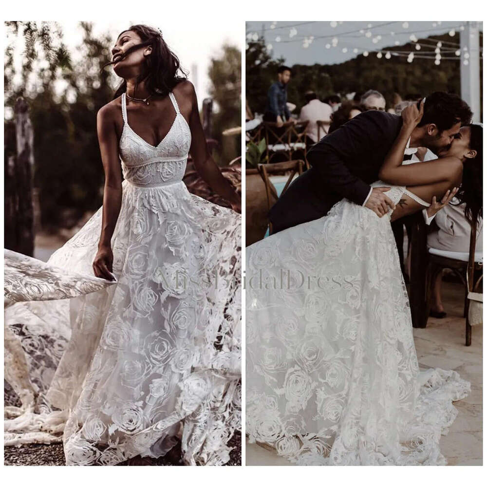 2020 A Lace Tulle Applique Hollow Plus Size Wedding Dresses Sweep Train V Line Sleeveless Bridal Gowns Mb612