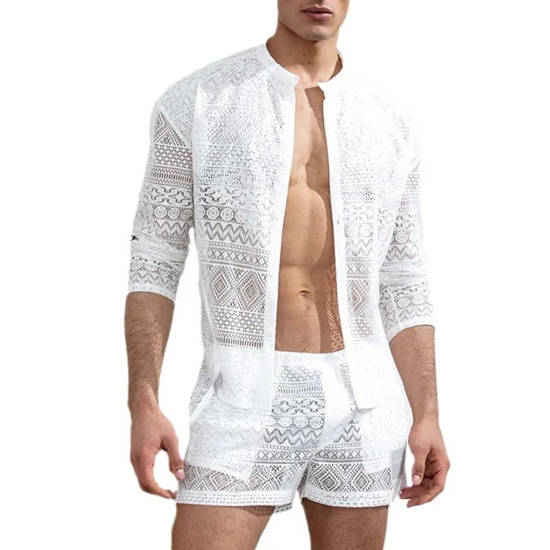 Long sleeved shirt casual shorts fashionable mens suit with summer sportswear 260612