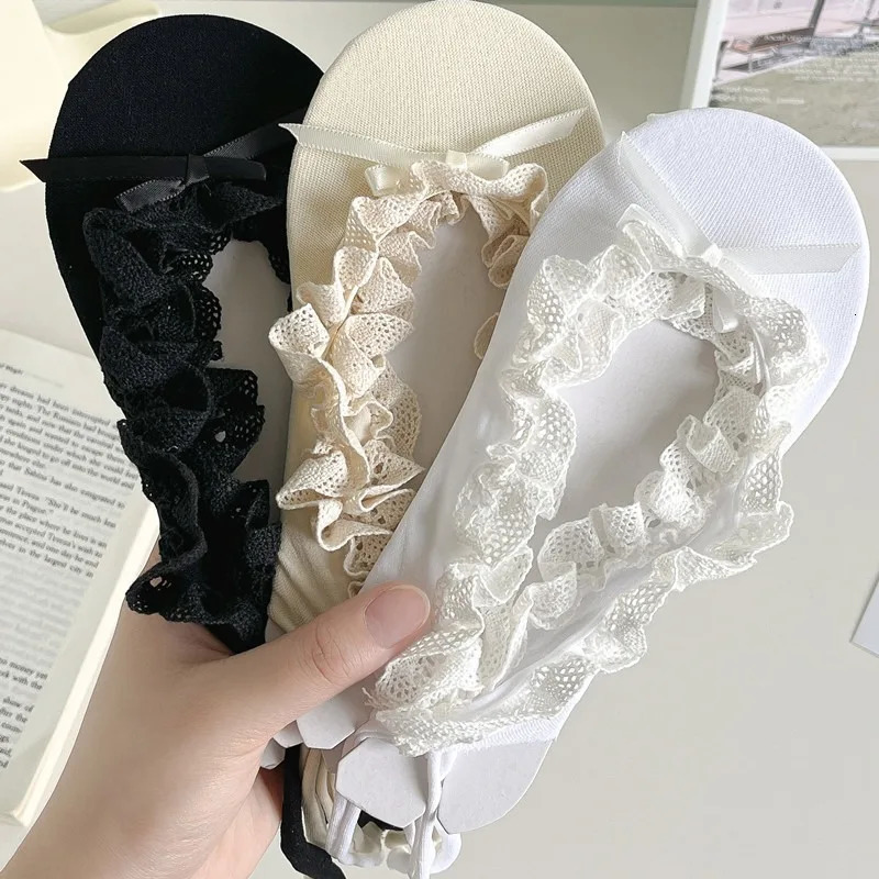 Ballet Style Bowknot Lace Up No-show Socks Women Sexy Fishnet Tie Straps Slippers JK Girl Sweet Lolita Cute Dance Socks 260612