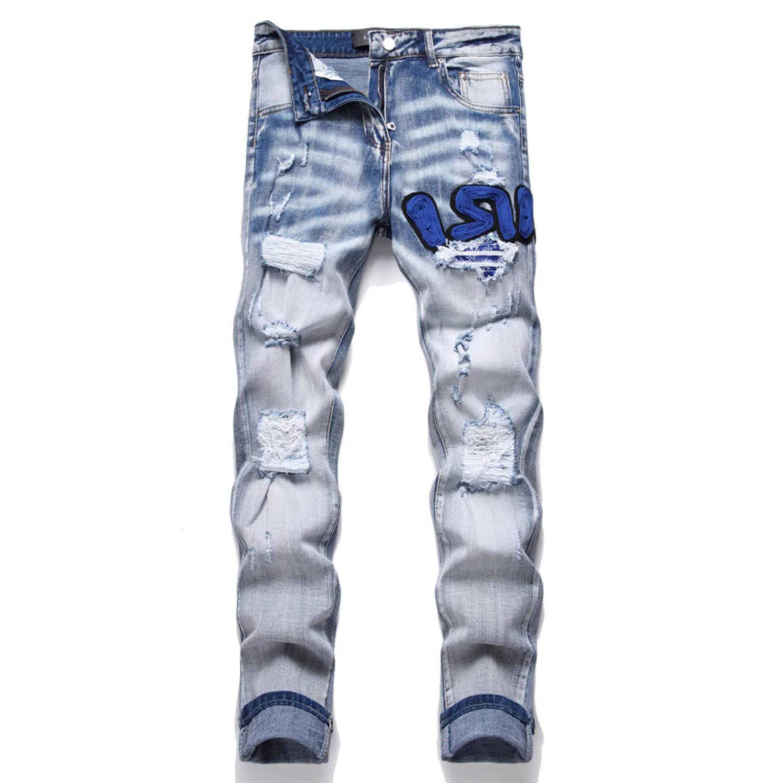 Vintage Ripped Jeans Distressed Destroyed Slim Fit Straight Leg Denim Pants Mens Embroidery Regular Denim Pants Y2k Streetwear Q260612