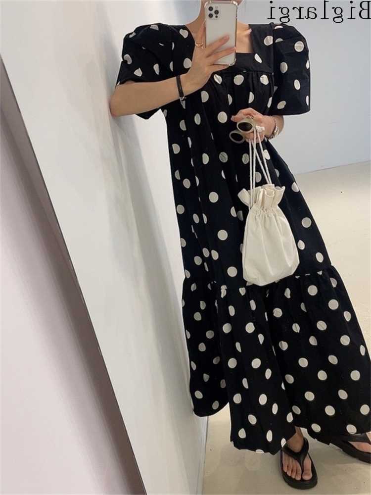 Dresses Casual Summer Women Puff Slve Polka Dot Dress Casual Office Loose Black Dress Korea Womens Pullover Long Print Dresses S260612