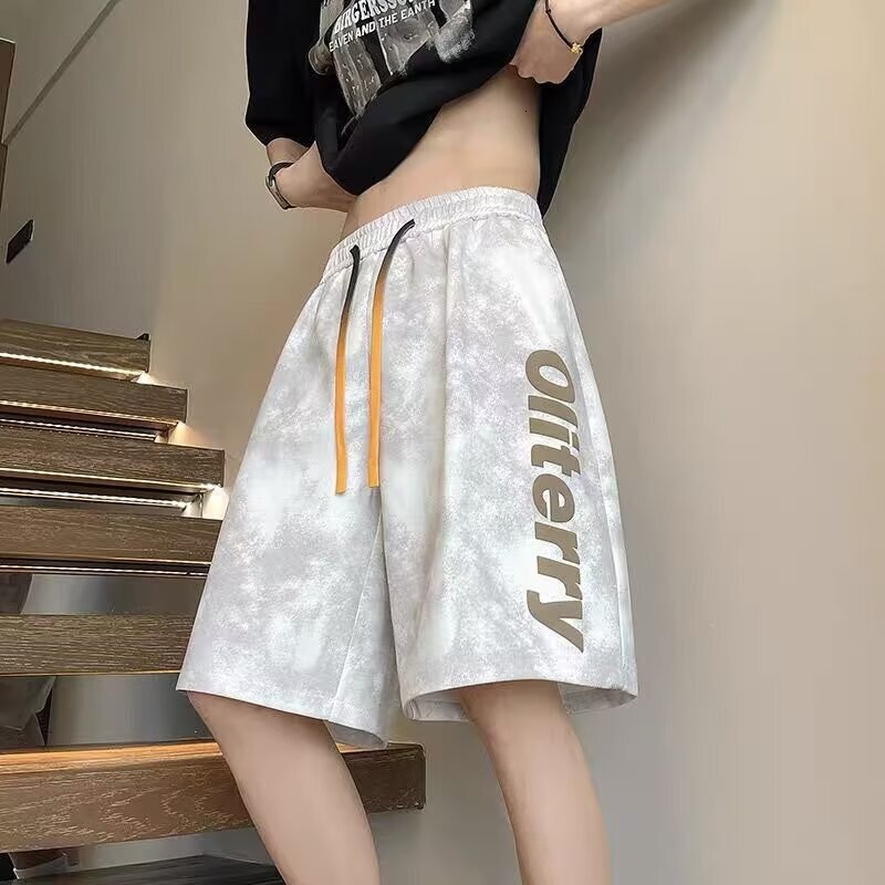 Luxury Brand Designer Tie-dye Shorts For Men, Summer Loose Straight-fit Sporty Casual Pants For Men, Teenage Trendy Brand Five-pocket Dirty Pants