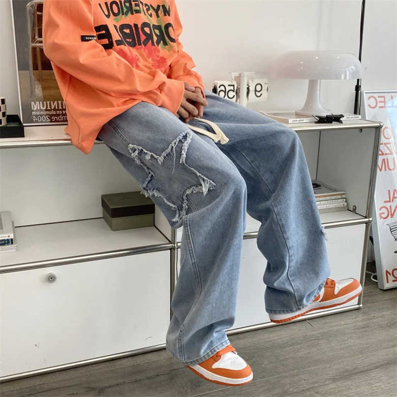 Jeans con ricamo stella americana retrò Pantaloni larghi in denim hip-hop da uomo Pantaloni casual Y2K dritti S260612