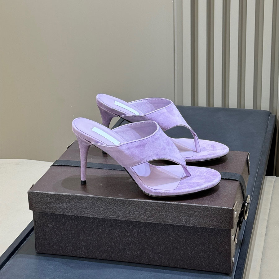 top quality Simple real leather Beach Flip-flops mules slippers High heels sandals slides Pointed toes Slides silp on shoes Luxury designer heelsWal