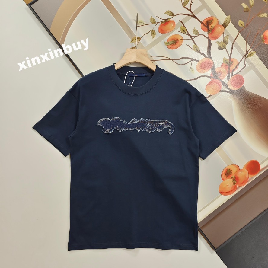 xinxinbuy Men designer Tee t shirt Italy Milan patch letters embroidery printing polo round neck cotton women blue red BLACK L-2XL