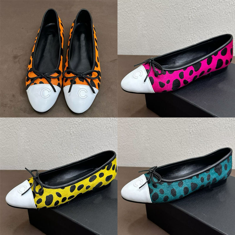 Womens Leopard Print Ballet Shoes Classic Light Luxury Designer Fashionable Bow Flat Shoes Soft Sheepskin Lining Party Daily