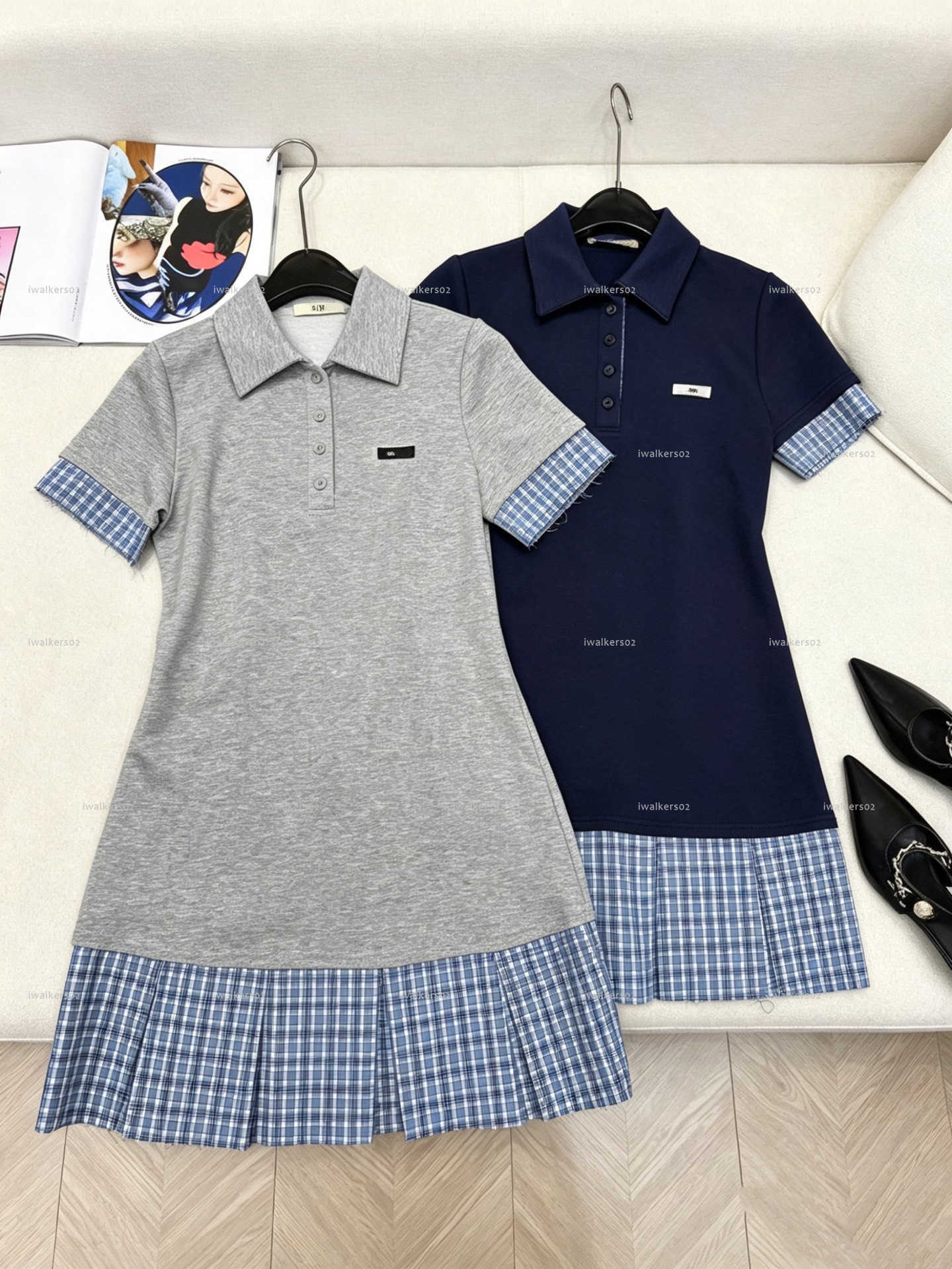 Classics lapel neck women dress Summer lady dresses women designer clothes plaid college style cute age reducing skirt A025X01N43