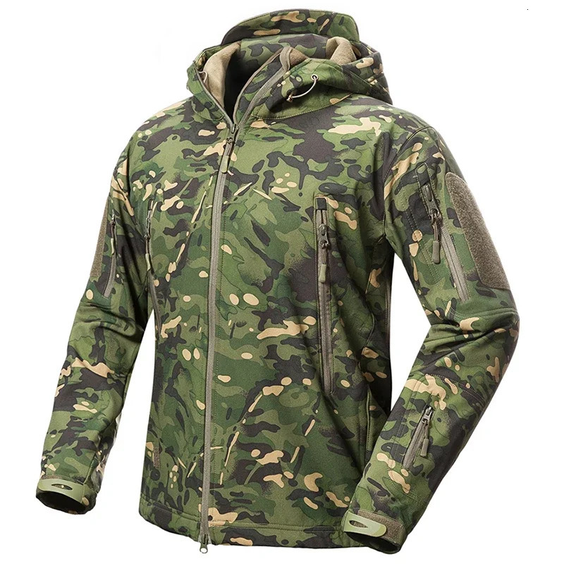 Mens Soft Shell Camouflage Tactical Jacket Men Waterproof Fleece Lined Coat Hooded Outdoor Hiking Hunting Clothes 260611