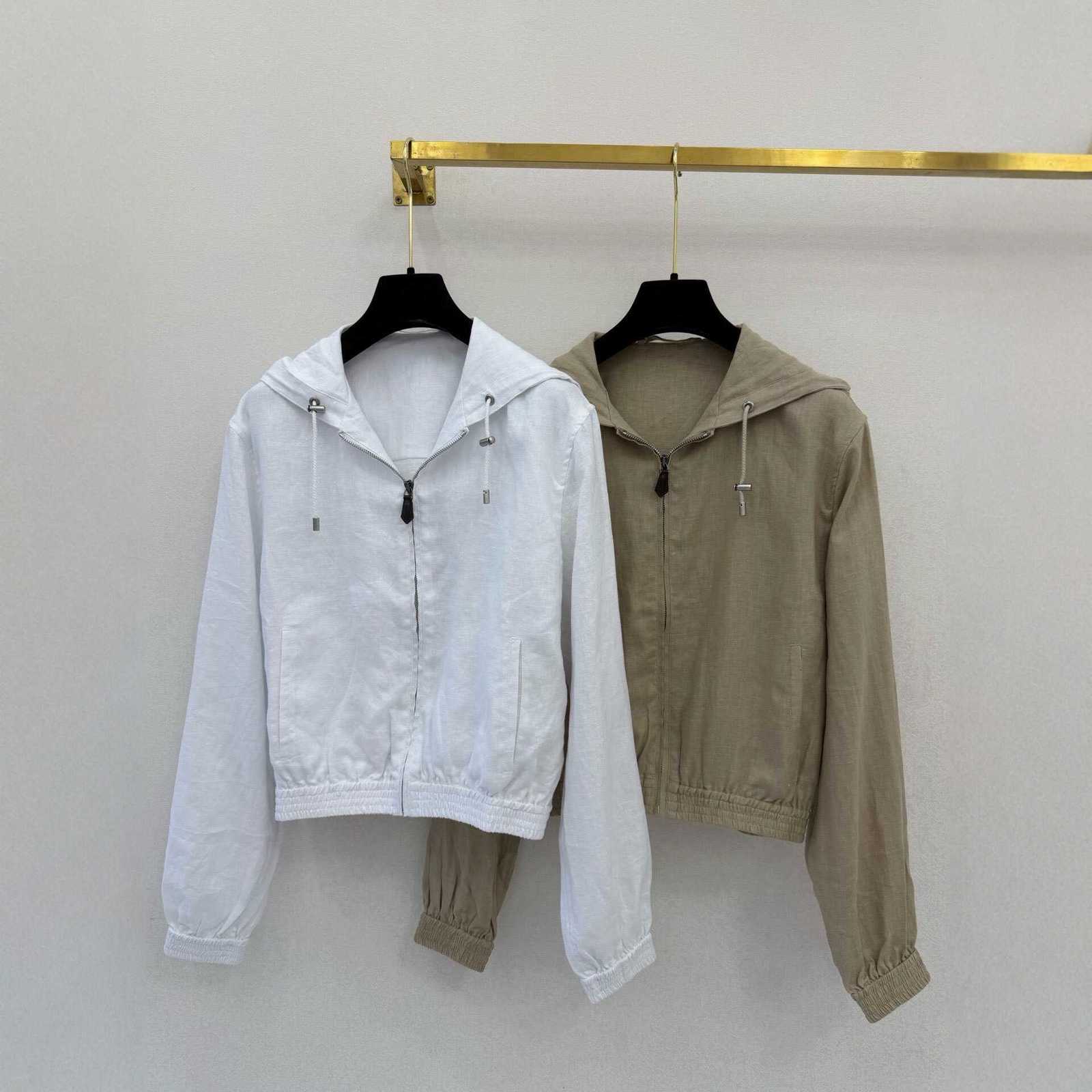 Designer Women's Jackets brand top 26 spring/autumn hooded linen jacket, short style, versatile, slimming, zippered, unisex coat
