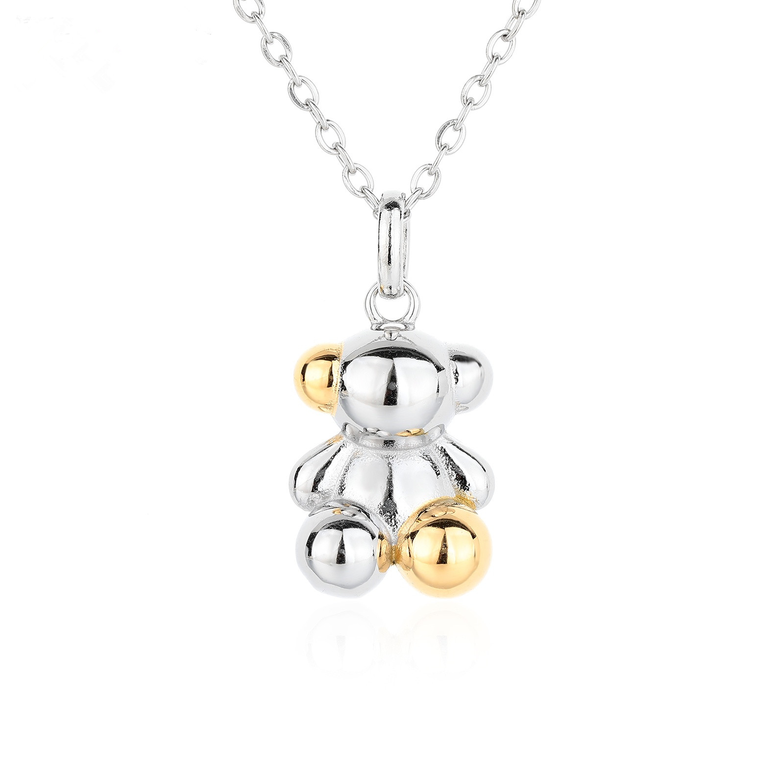 Fashion Women Men Silver Gold Stainless Steel Span Bear Bead Cartoon Animal Black Pink Green Chain Pendant Necklace Jewelry-image-1110259145
