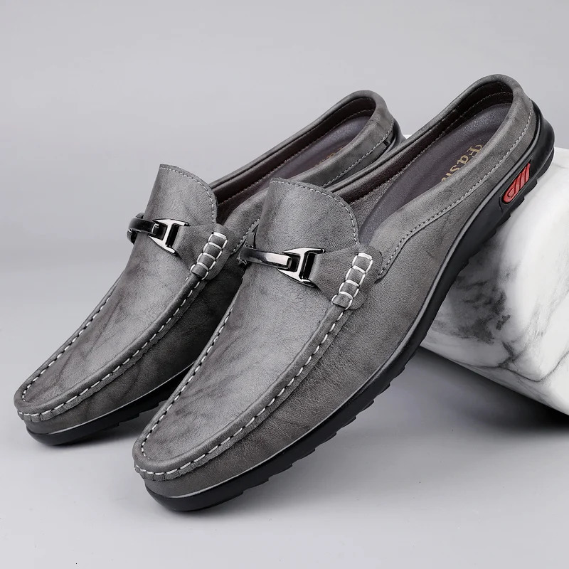 Men Casual Summer Shoes Hollow Out Mens Driving High Quality Male Business Half Slippers Genuine Leather Loafers 260611