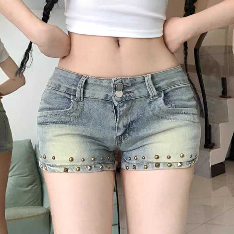 Denim Womens Blue Rivet Casual Short Pants Y2K Harajuku High Street Aesthetic Fashion 90s Retro Summer Clothing Shorts 2026 New M260612