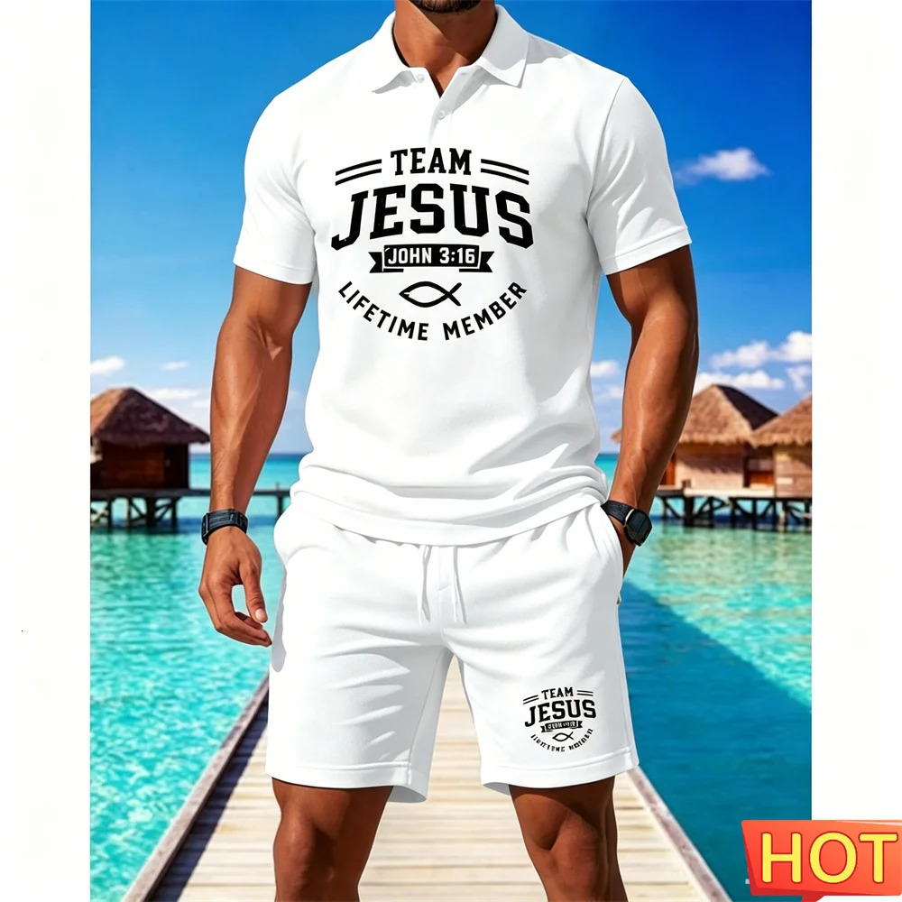 Mens Casual 2 Piece Outfit mens matching set Short Sleeve polo Elastic Shorts Set Summer Button menswear clothing