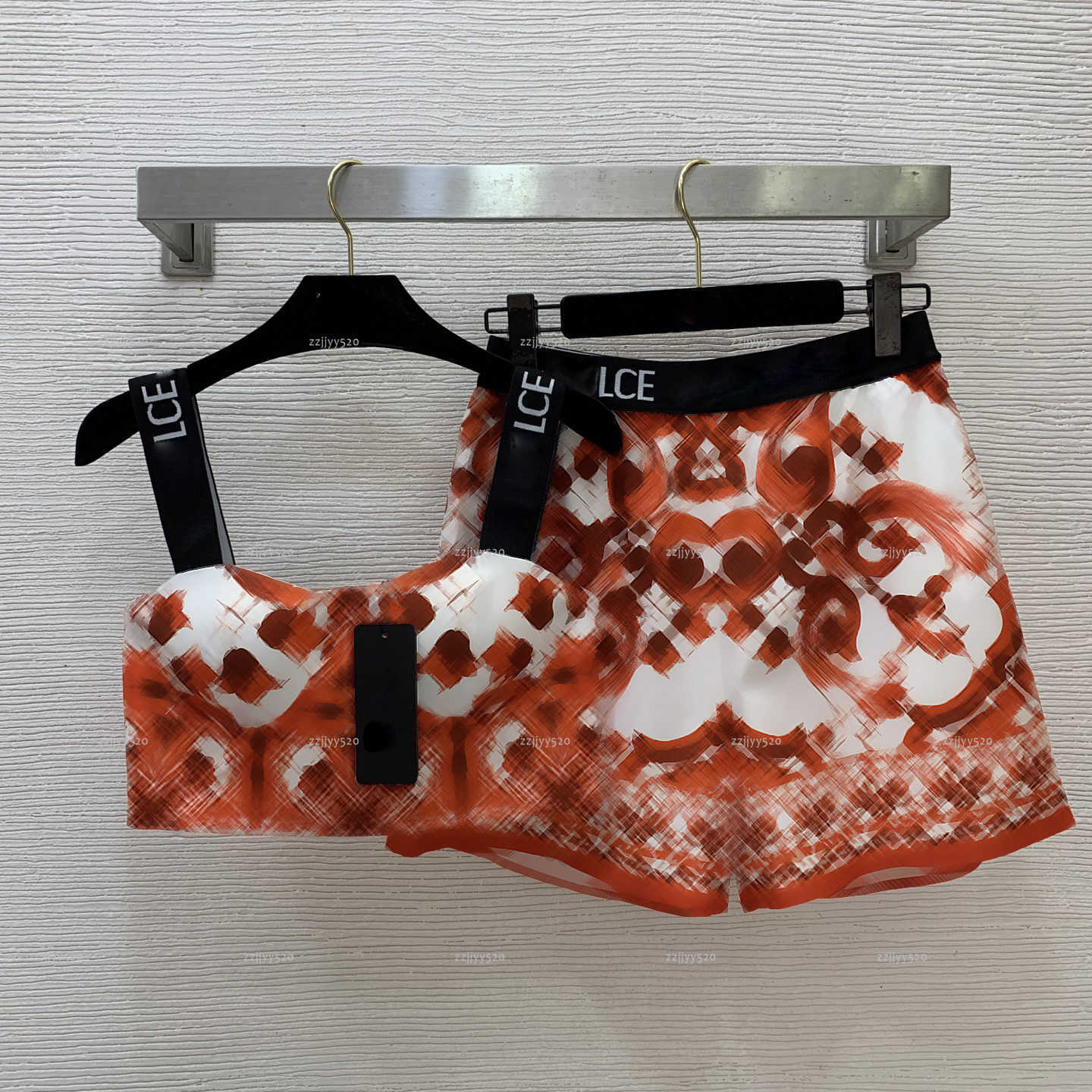 Brand women set summer lady dress women designer clothes retro pattern printed strapless top and shorts two-piece set A781X16N278