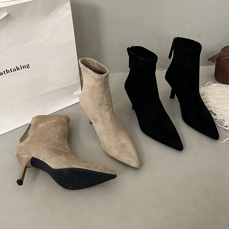 Botines de Mujer de tacón fino estilo callejero de invierno, zapatos elegantes con punta estrecha, zapatos delgados, vestido de fiesta para Mujer, B