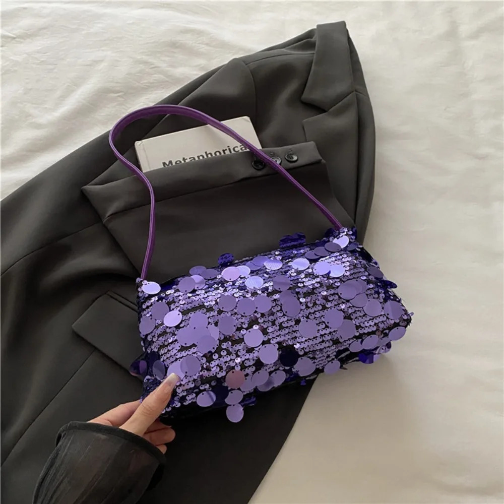 Fashion Lightweight Sequin Shoulder Bags Solid Color Large Capacity Underarm Bag Evening Party Tote Bag Women 260610