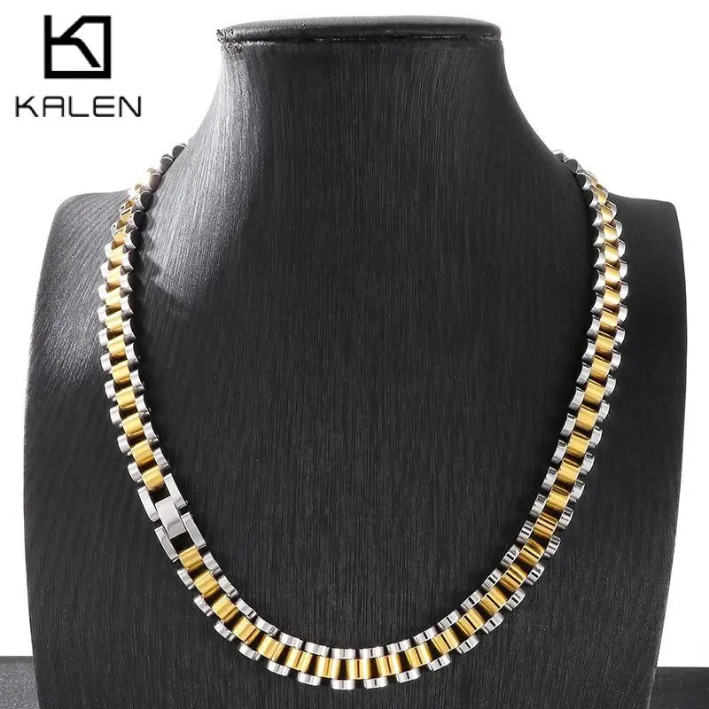 10MM Stainless Steel Watch Chain Necklace for Women Men Simple Thick Gold Color Neckalce Tredndy Jewelry Classic Gift Wholesale 260612
