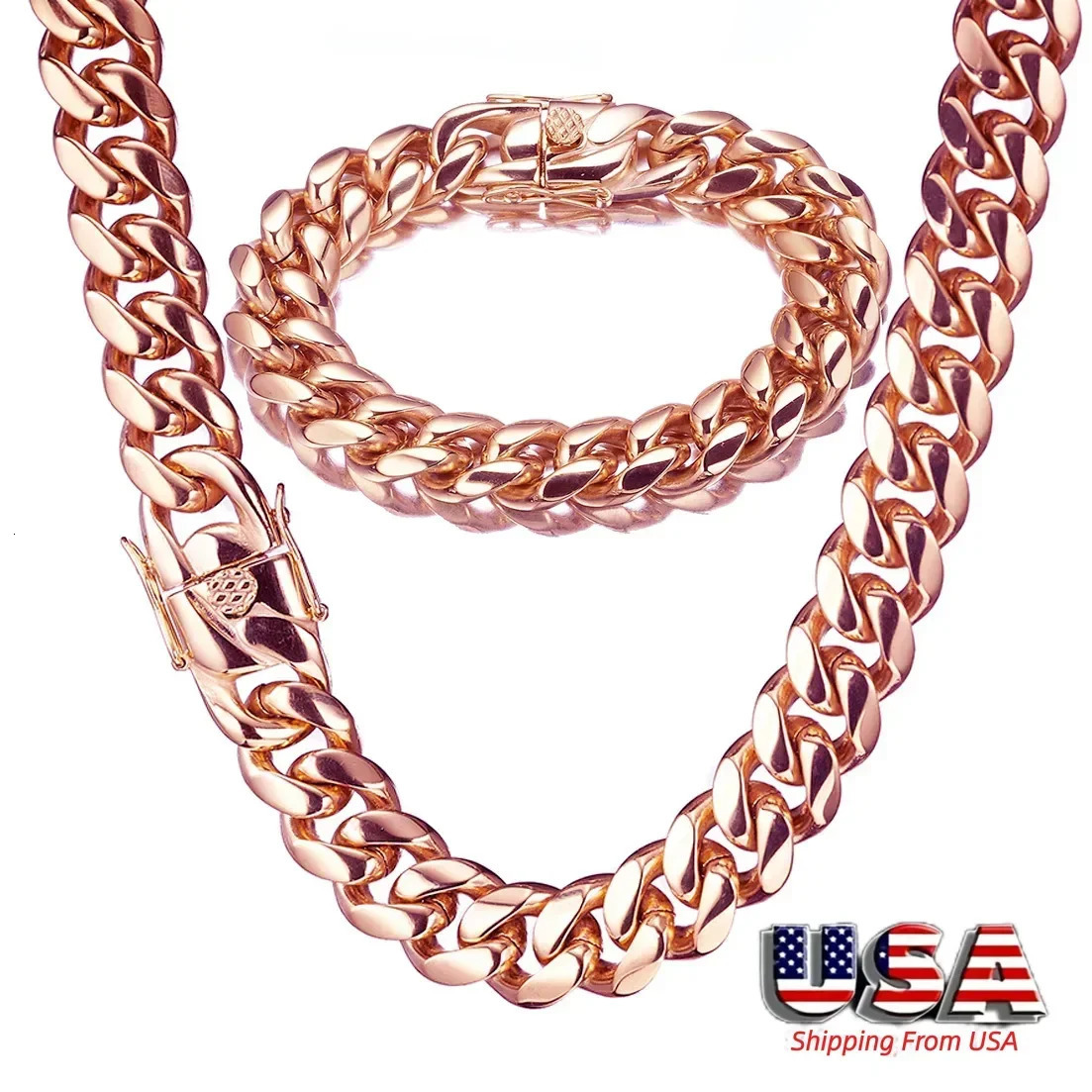 14mm Wide Rose Gold Color 316L Stainless Steel Cuban Miami Link Chains Necklaces for Unisex Hip Hop Rock Jewelry Gift 260611