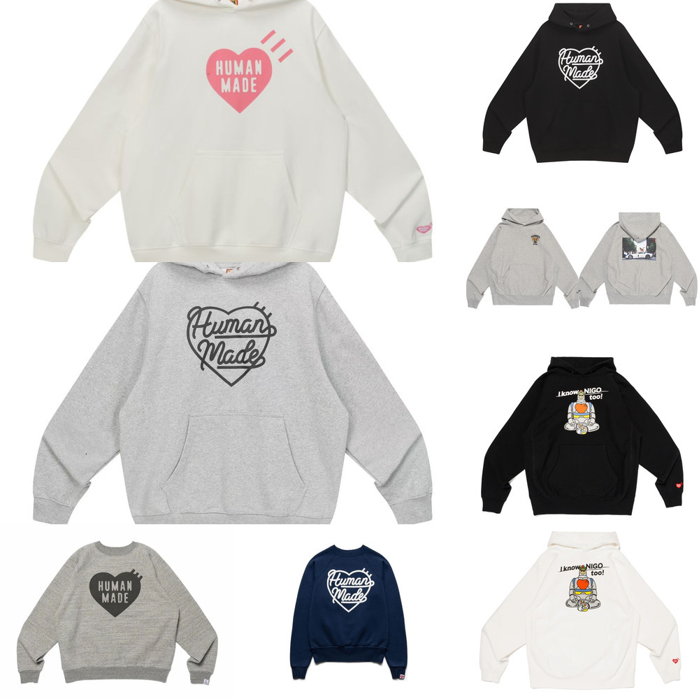 Designer Mens hoodies Classic Humanmades Heart Print Retro Hip Hop Pullover Casual Loose Fleece Hooded Sweatshirt Unisex Human Cotton long sleeve sw