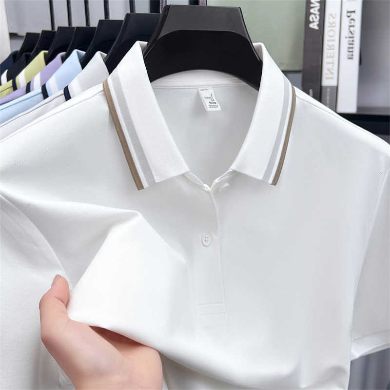 short Premium fashion sleeve mens shirt breathable comfort casual business summer new double striped lapel T-shirt M260612