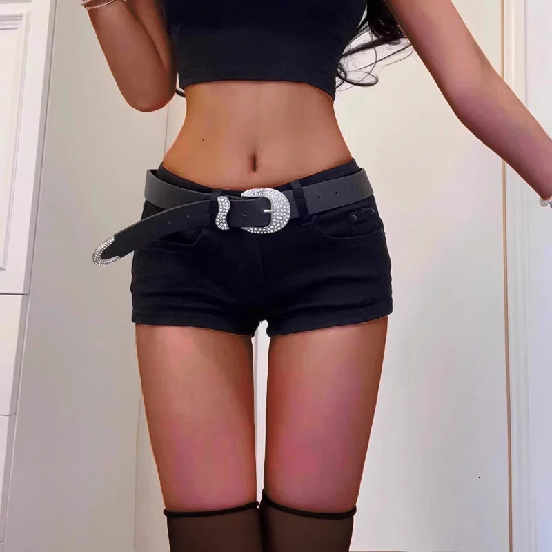 Woman High Waist Aesthetic Straight Leg Jeans Female Fashion Streetwear Mini Pants Girls Y2k 2000s Black Baggy Denim Shorts 260611