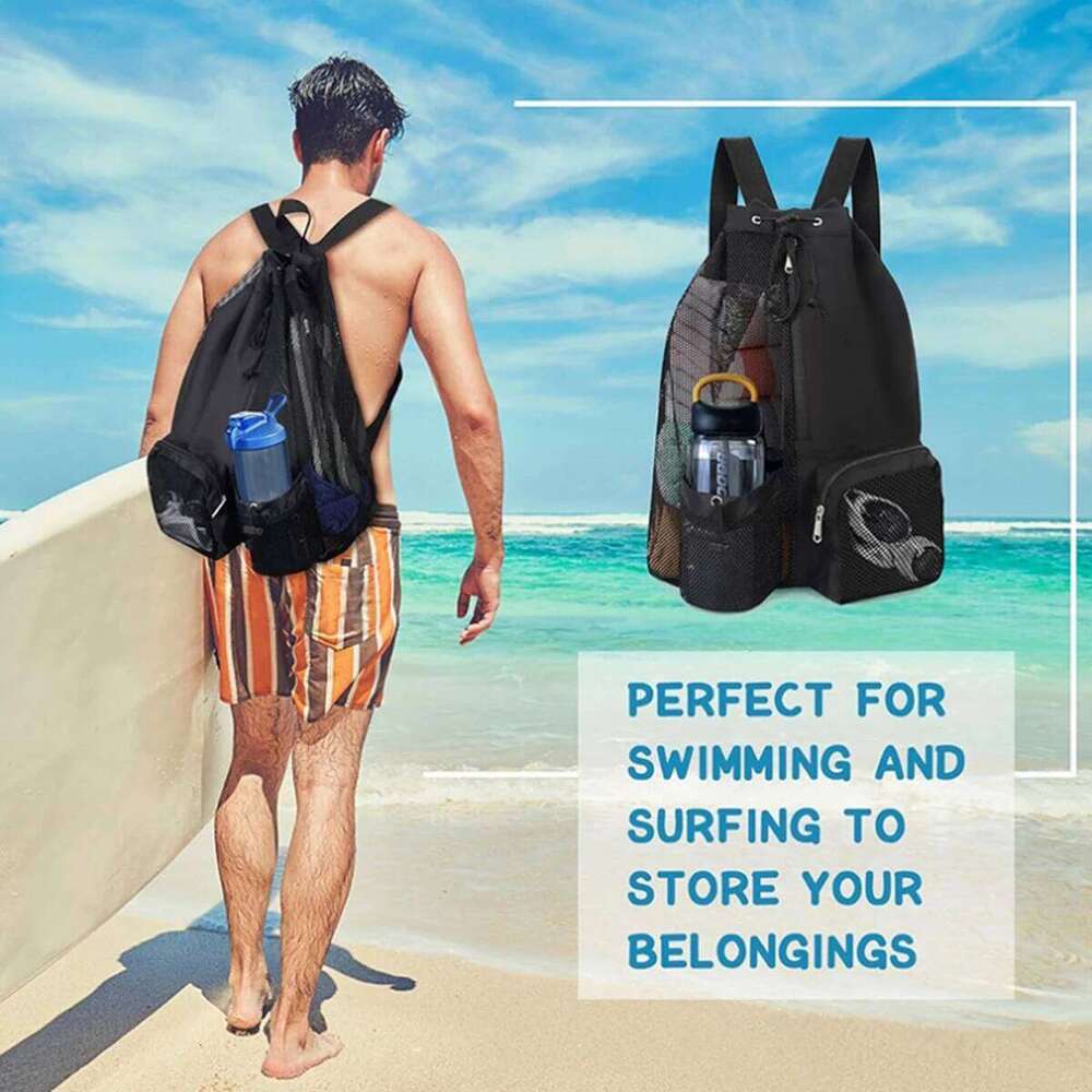 Drawstring Storage Basketball Men Women Beach Backpacks Summer Swim Rucksack Mesh Sports Bag