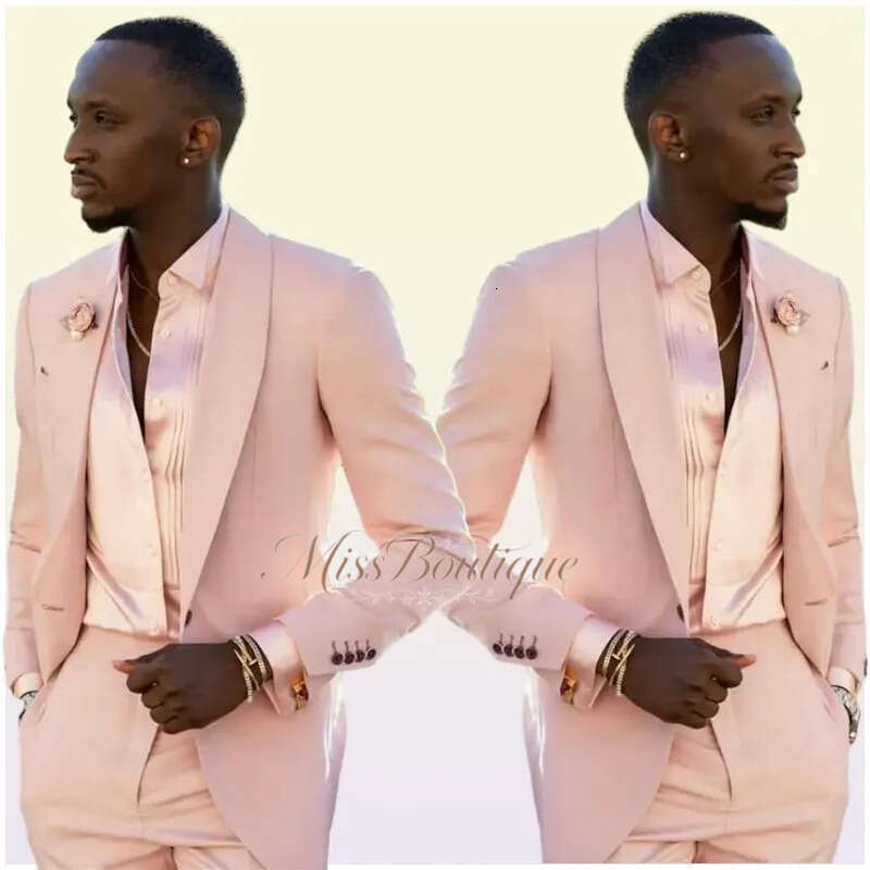Handsome Blush Pink Mens Suits Wedding Tuxedos 2 Pieces Groom Formal Wear Pants Suit Men Business Evening Prom Blazer Jacketpant Q612