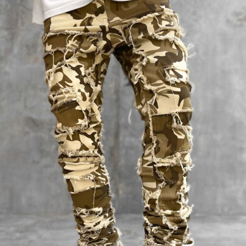Pantaloni firmati da uomo Jeans da uomo con toppa vestibilità regolare impilati Pantaloni in denim dritto distrutto Jeans rivestiti streetwear Q2606