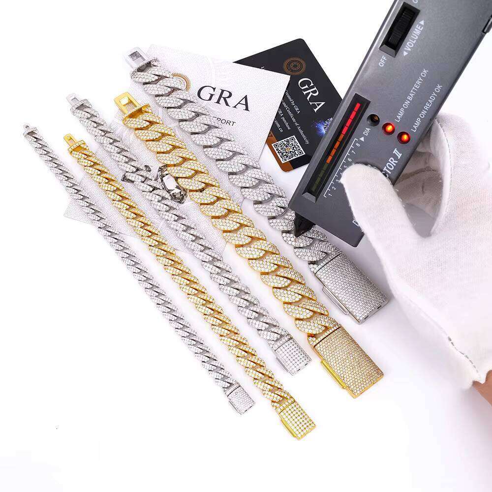 Wholesale Custom High-Quality Men's Hip-Hop Jewelry 8-20mm Vvs Diamond Mossanite Moissanite 925 Silver Cuban Chain Bracelet