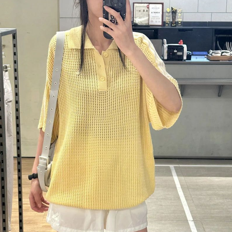 New Women's knit Polos men's Polos brand Designer T-shirts Tees summer Loose breathable casual sports knitted T-shirt hollow-out embroider