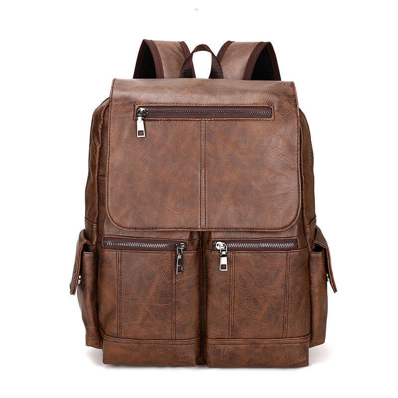 New Vintage PU Leather Men Backpack, Trendy Casual Student Laptop Rucksack Cross-border Wholesale
