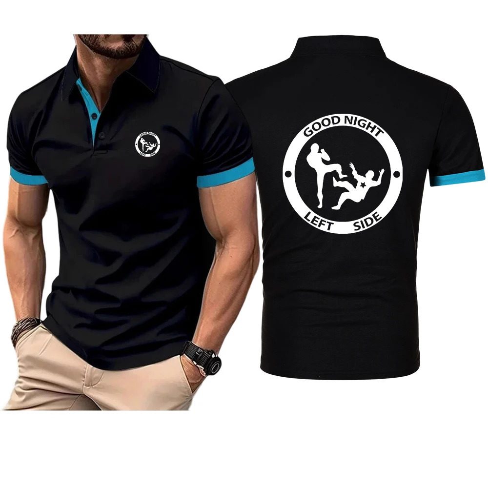 Mens Good Night Left Side Quick-Drying Solid Color Polo Shirt Summer Elastic Collared Short-Sleeved Sports T-Shirt 260612