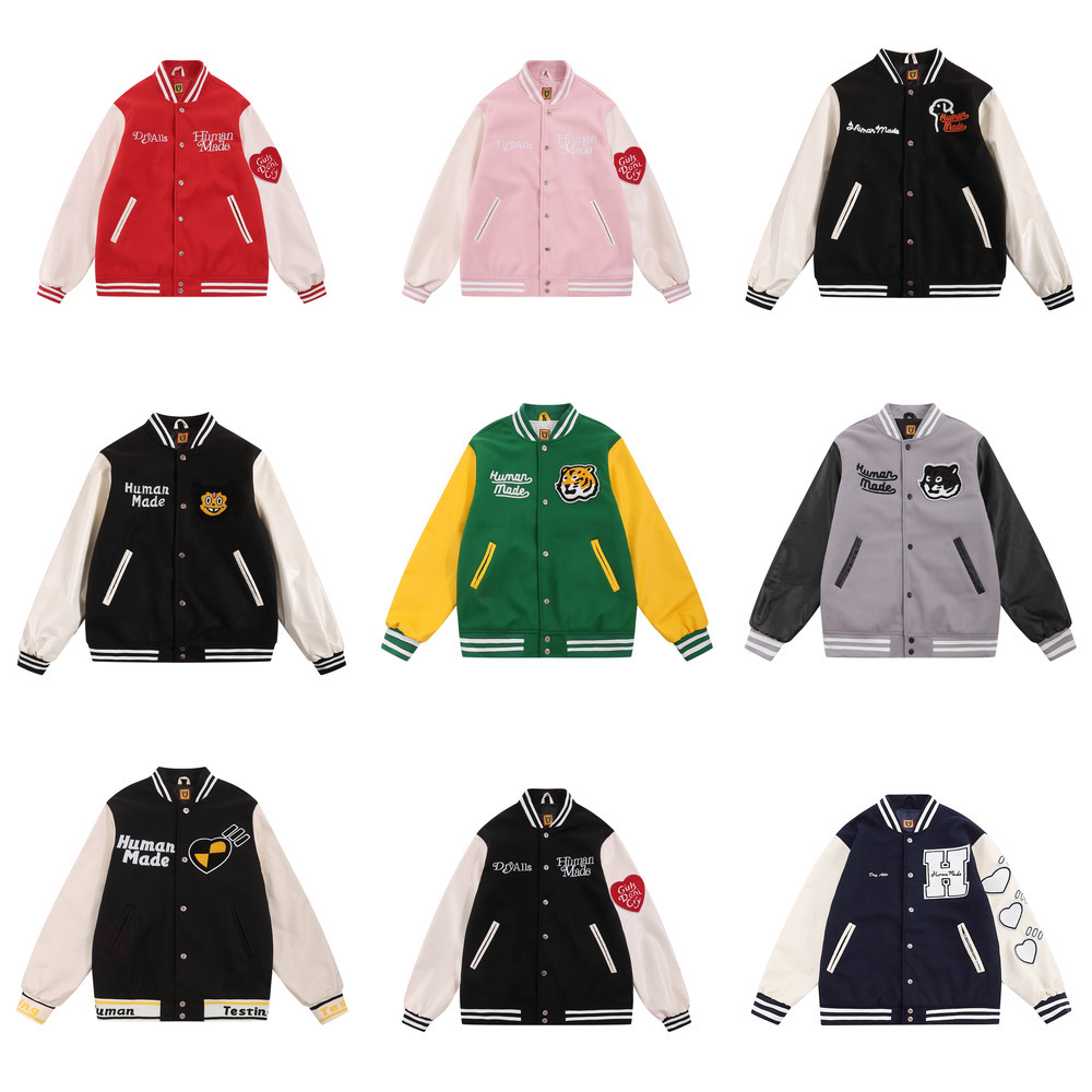 Humanmades Men's Jackets embroidered Baseball Coat vintage bomber jacket Fashion Vintage Uniform Loose Baseball Varsity jacket Human warm bombe