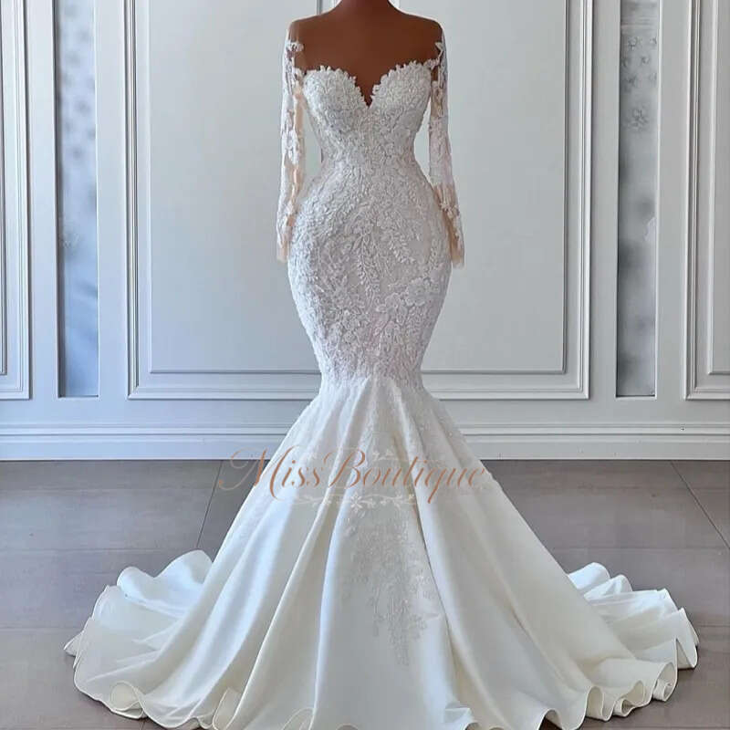 Luxury White Dubai Arabic Mermaid Dresses Applique Lace Court Train Wedding Dress Long Sleeves Bridal Gowns Vestidos De Novia Q612