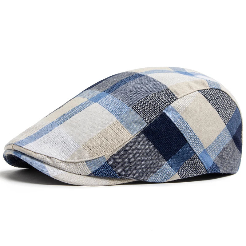 Multicolour Plaid Beret Women Casual Sun Visor Flat Hat Vintage Fashion Berets Men sboy Caps Summer Button Adjustable260610