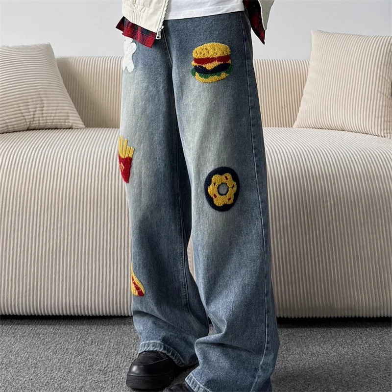 Autumn Y2K Vintage Flower Embroidery Jeans For Men Hip Hop Fashion Baggy Denim Pants Womens Streetwear Blue Straight Jean 260612