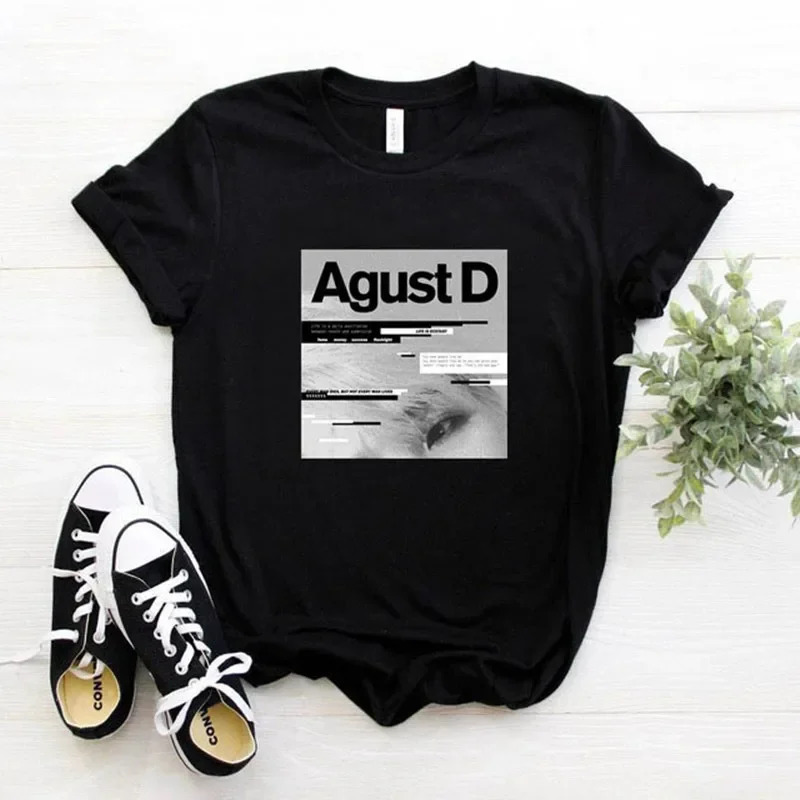 Versione coreana di KPOP Agust D T-shirt stampata D-2 album T-shirt da donna Camicia Yoongi Abbigliamento per adolescenti Streetwear Girocollo Tees2