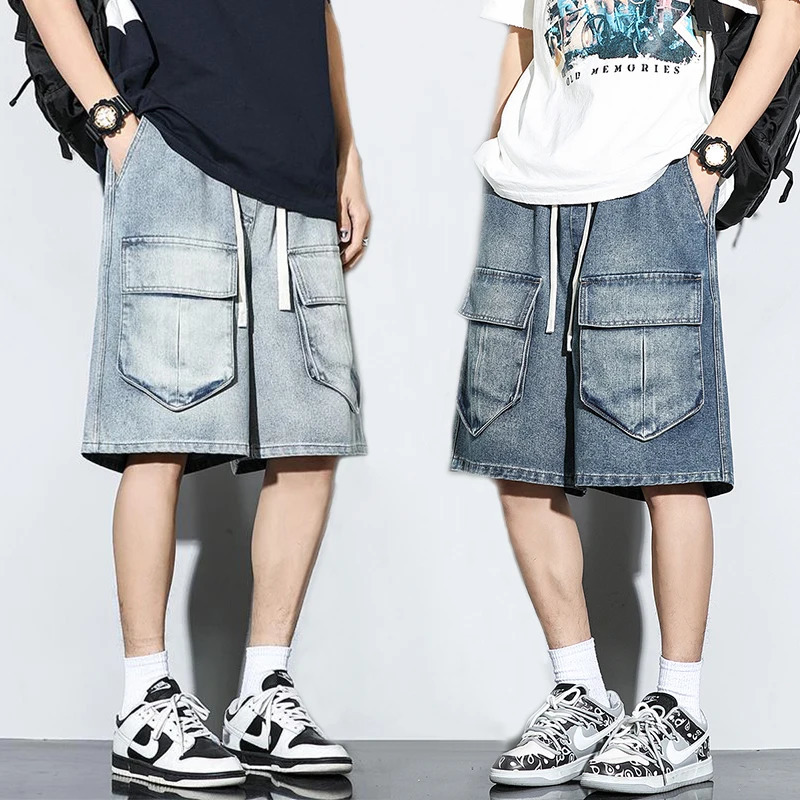 Bermuda Mens Denim Shorts Summer Fashion Loose Jeans Casual Vintage Drawstring Cargo Short Pants Male Streetwear 260609BANJIA
