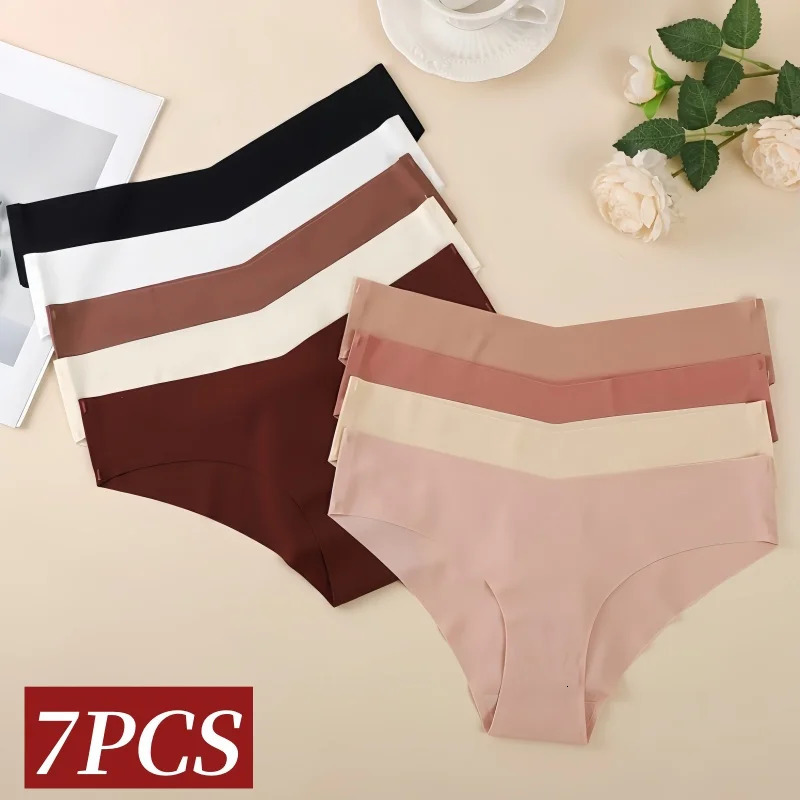 7Pcs/Set Womens V-Waist Panties Seamless Low-Waist Bikin Briefs Ladies Sexy Lingerie Ice Silk No Show Invisible Underwear XS-XL 260611