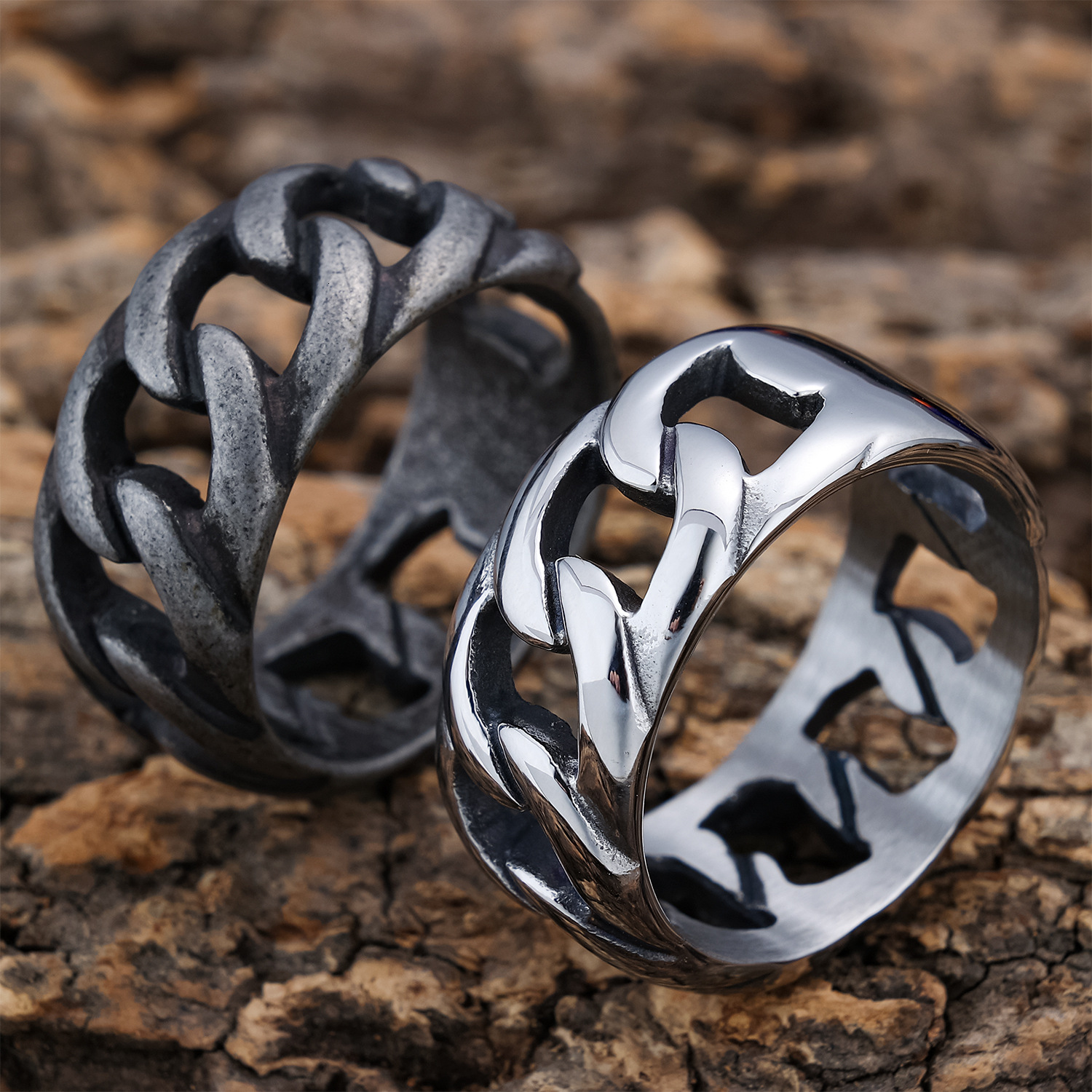 High quality Wholesale stainless for men, trendy and high-end, non-fading jewelry, popular steel chain hollow rings