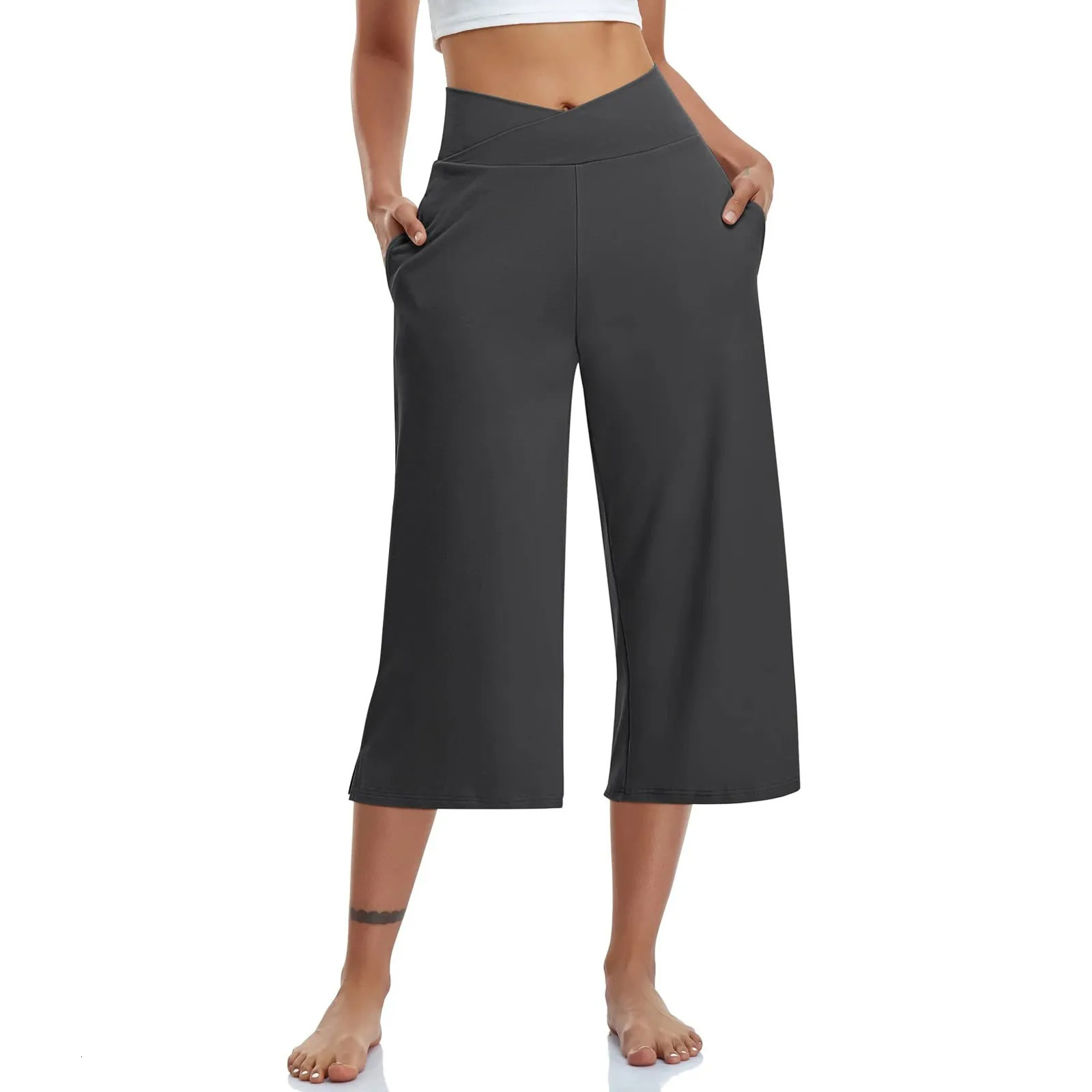 Summer Sports Pants WomenS Elastic High Waisted Casual 34 Long Solid Color Slim Fit Capris Yoga Jogging Pant 260611