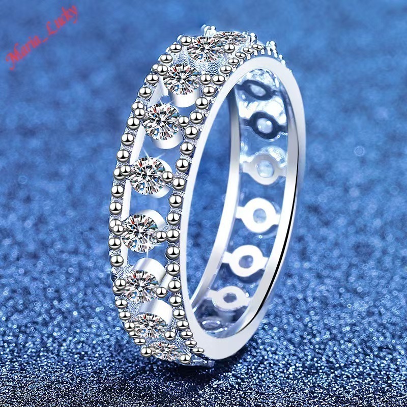 GRA Past Test 925 Sterling Silver Double Row Sparkling Moissanite Diamond Ring Geometric Style Engagement Wedding Band Trendy Fine Jewelry Gift For