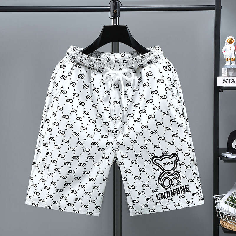 New Men's Summer Digital Print Casual Beach 5/10 Shorts High-End Ice Silk Loose Handsome Versatile