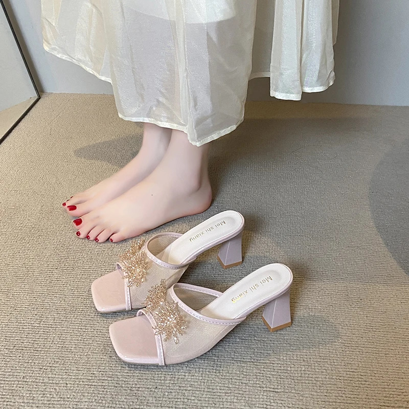 Womens Chunky Heel Open Toe Sandals Fashionable Floral Sandals Summer Womens Outdoor Elegant Dress High Heels 260612