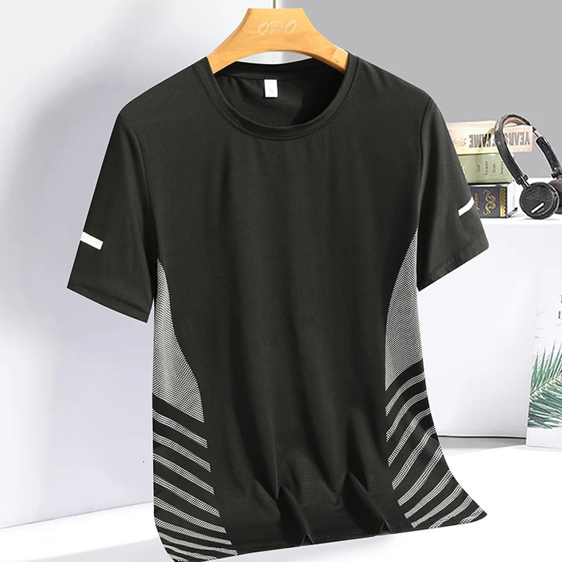 Running T-shirt Men Summer Ice Silk Elasticity Thin Top Printing Quick Dry Short Sleeve Breathable Fitness Sports T-shirt 5XL 260610
