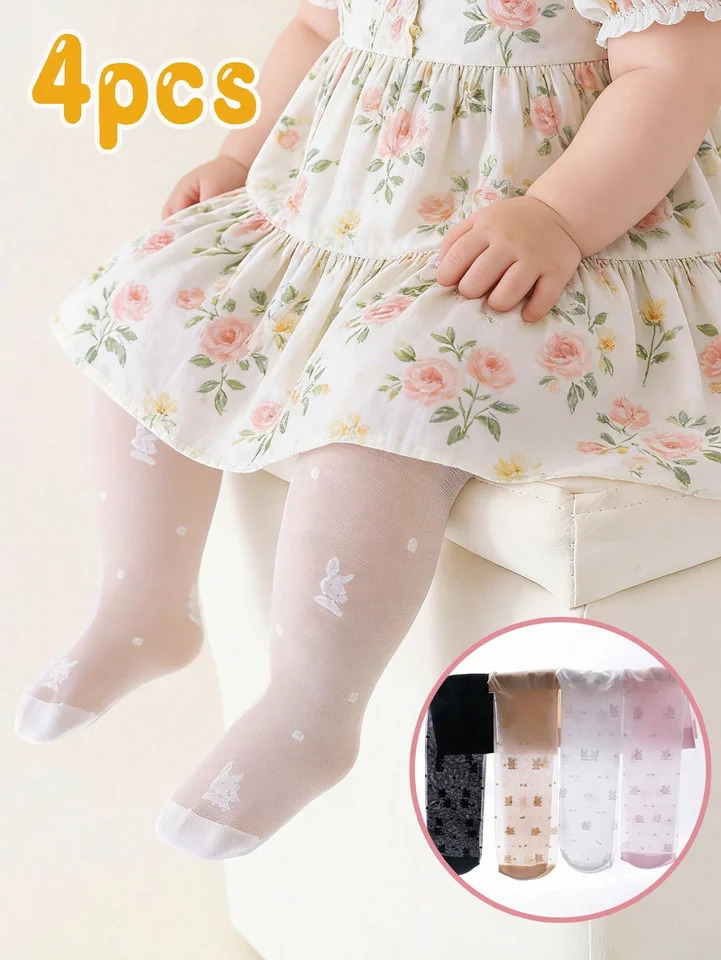 4 Pairs of Toddlers Sweet Cute Rabbits Spring and Summer Breathable Silk Stockings for the Daily Life Baby Girls Aged 072 Months 260612