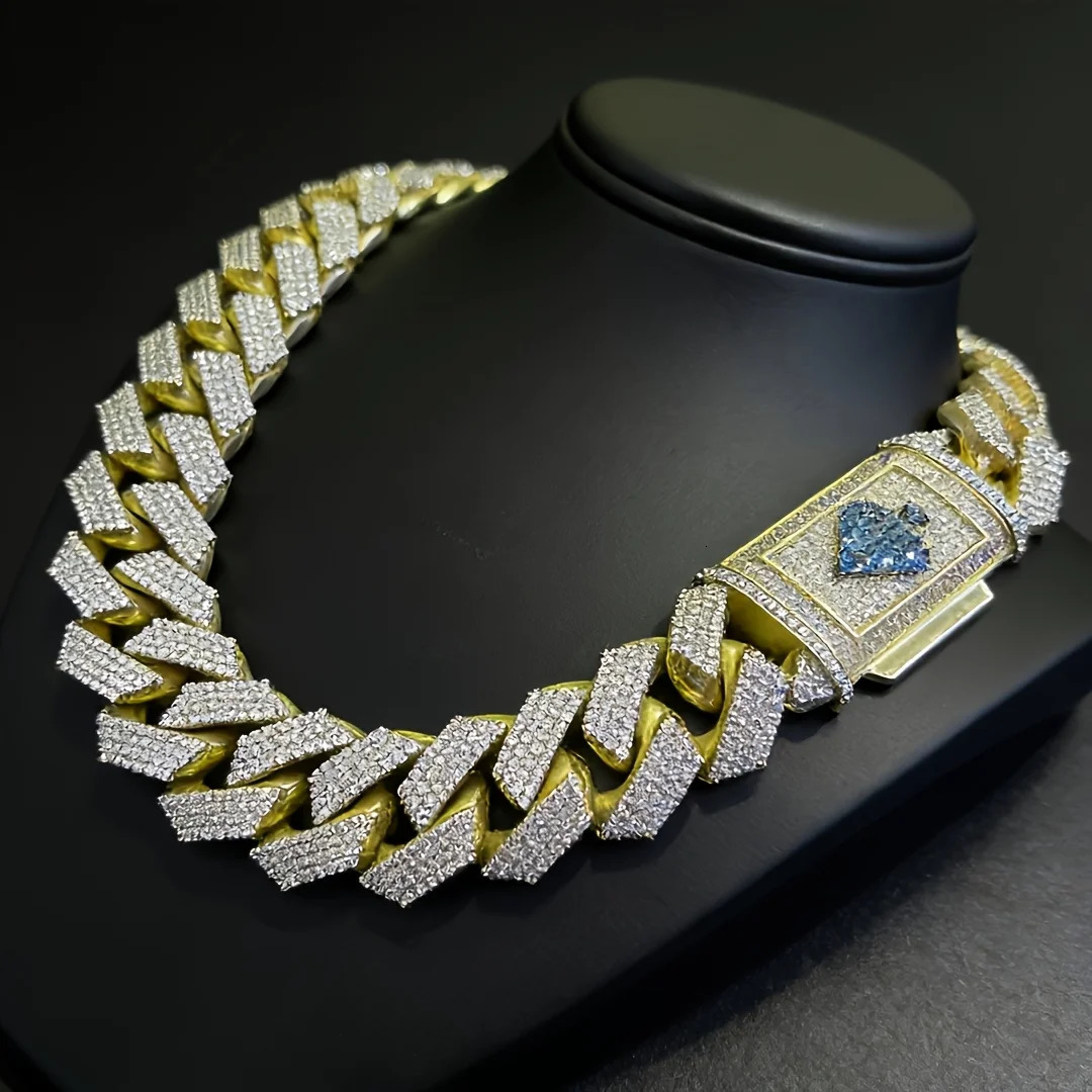 15mm Wide Fashionable Mens Hip-Hop Cuban Chain Miami Necklace Heavy-Duty Frozen Cuban Chain Rapper Gangster Style Punk Sty 260611
